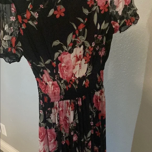 Elegant Pink and Black Puff Sleeve Maxi Sundress - Picture 4 of 4